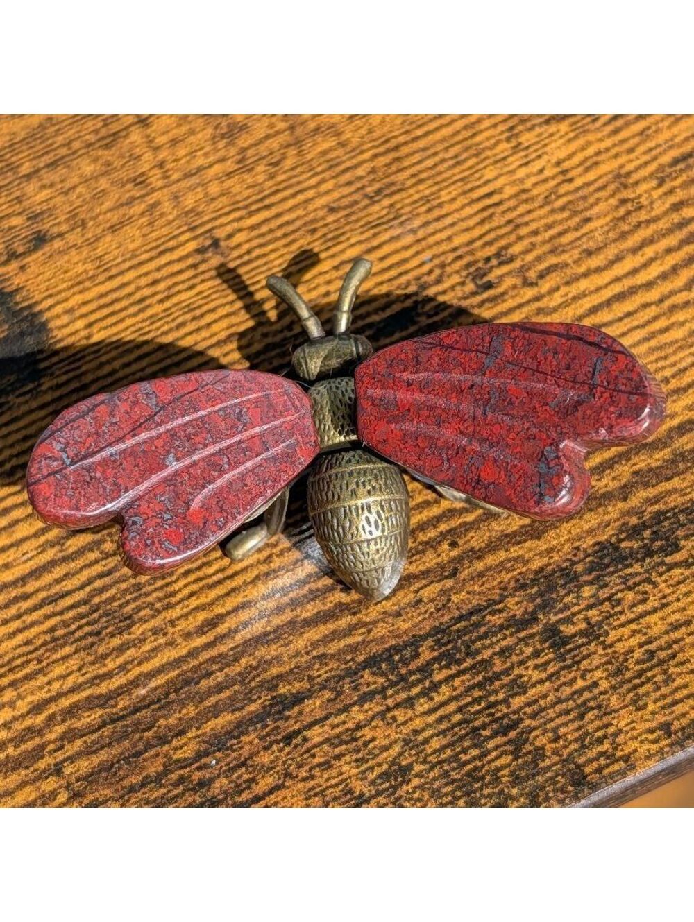Red Jasper Bee with Natural Stone Wings & Brass Body 2.25"